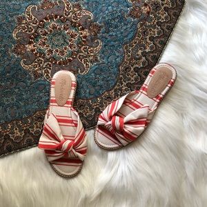 madewell red striped canvas sandal summer bow beach vacation open toe flat